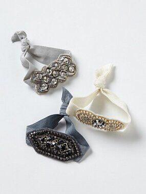 Anthropologie Jeweled Metallic Hair Ties, Set Of 3 - NWT!